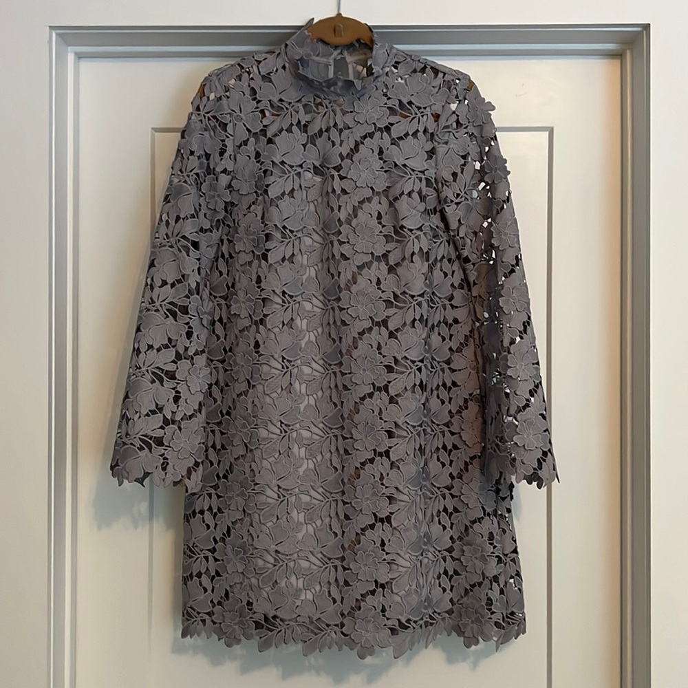Keepsake grey lace dress with mock turtleneck